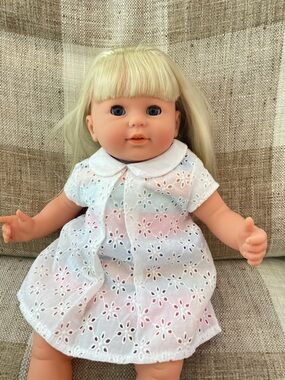 Corolle Vintage Baby Doll Blonde Blue Eyes Dress France 2000 S-10J-12
